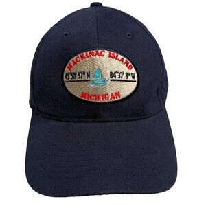 Mackinac Island Michigan Lat Long Hat Cap Dark Blue JHATS Cotton One-Size
